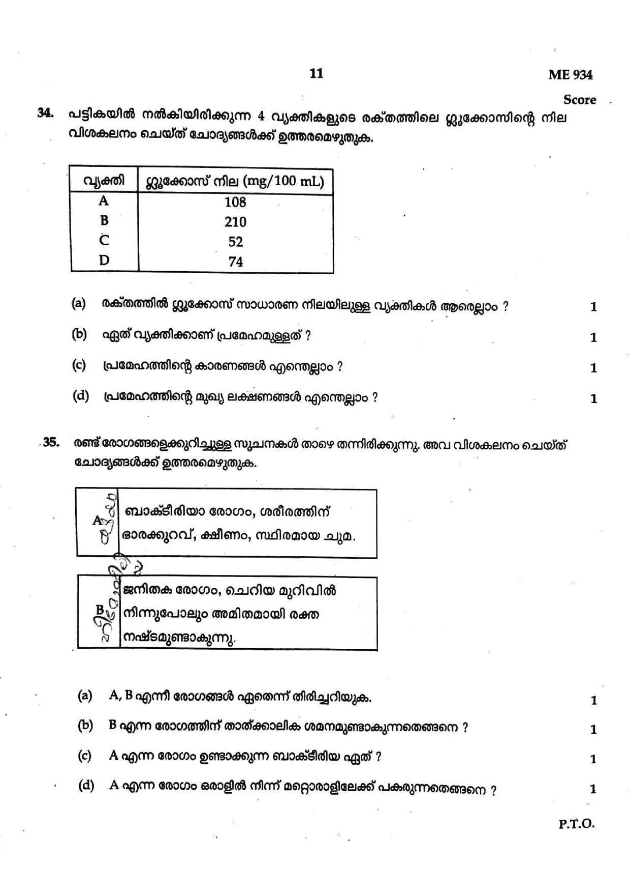 Kerala SSLC 2021 Biology Question Paper (MM) (Model) - Page 11