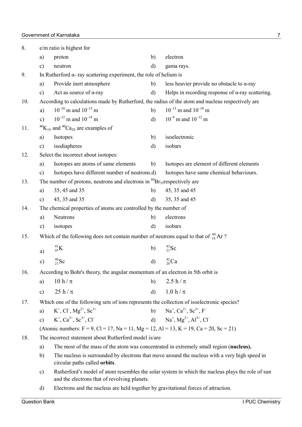 Karnataka 1st PUC Question Bank 2025 - Chemistry - Page 9