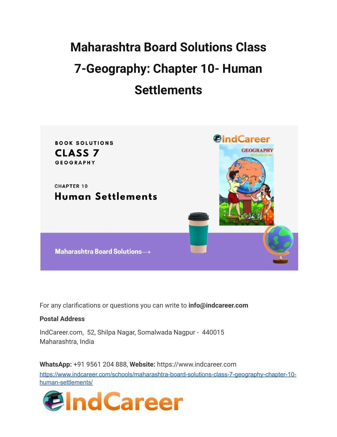 Maharashtra Board Solutions Class 7Geography Chapter 10 Human