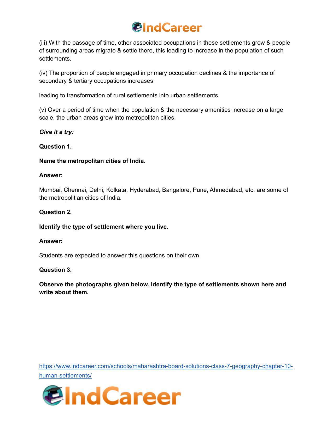 Maharashtra Board Solutions Class 7-Geography: Chapter 10- Human Settlements - Page 14