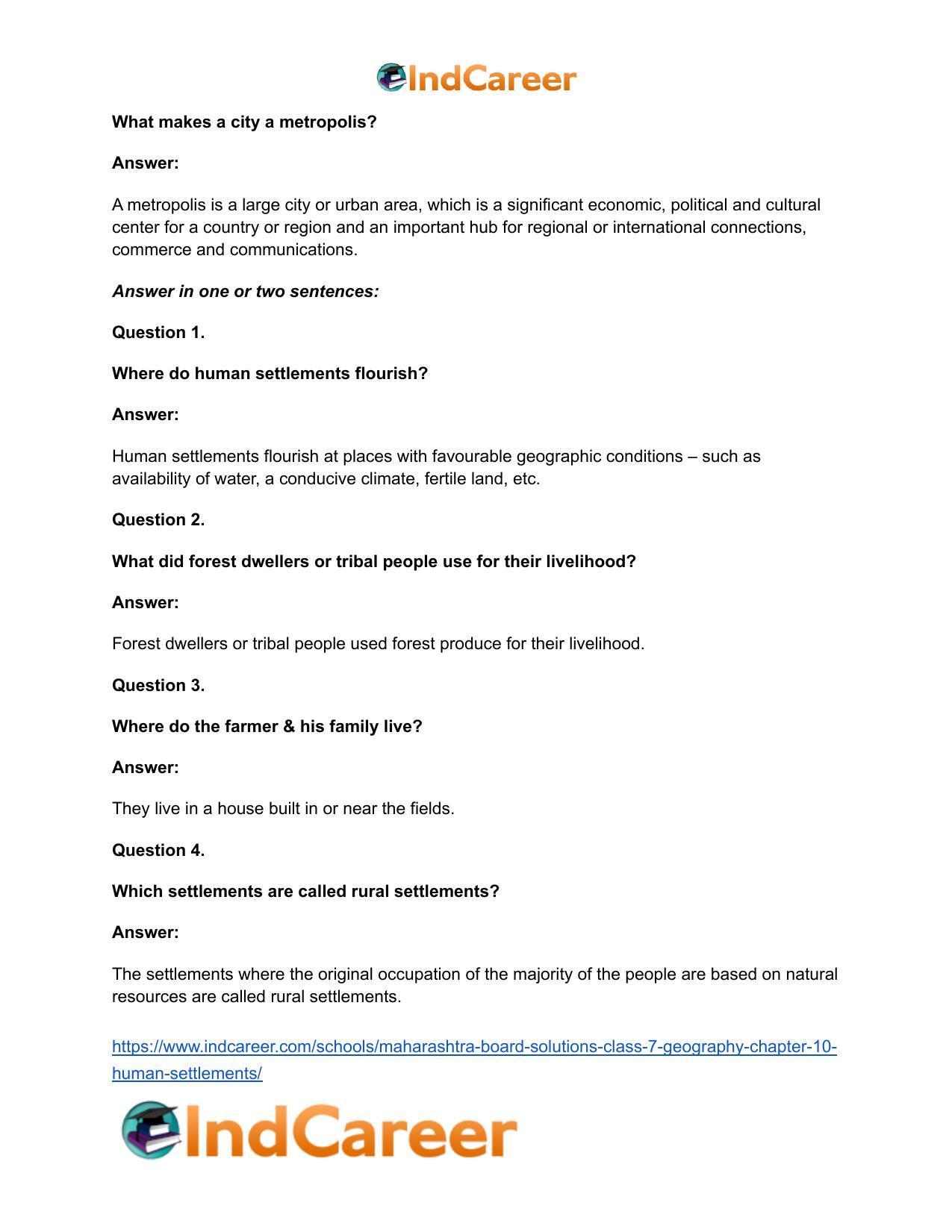Maharashtra Board Solutions Class 7-Geography: Chapter 10- Human Settlements - Page 25