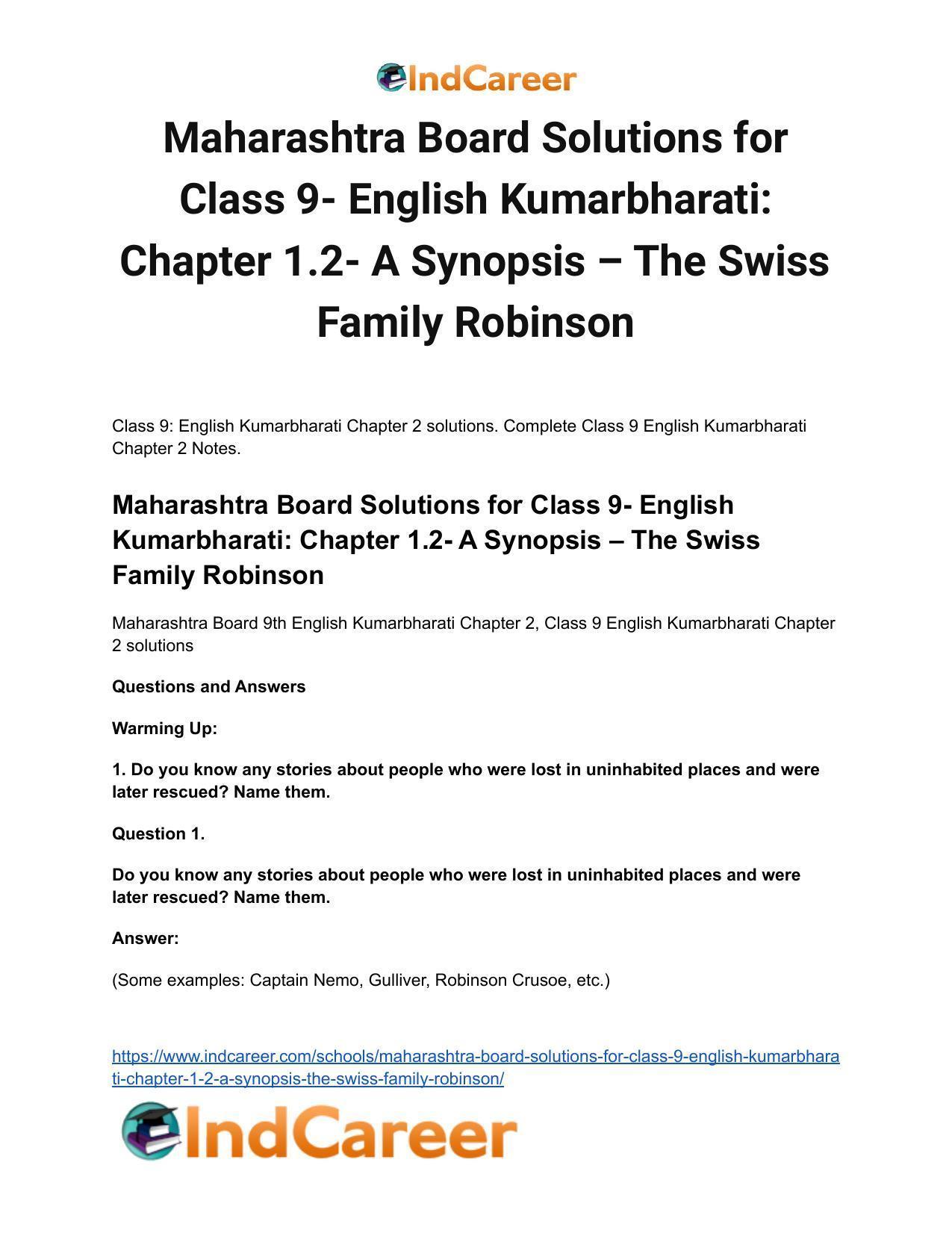 Maharashtra Board Solutions for Class 9- English Kumarbharati: Chapter 1.2- A Synopsis – The Swiss Family Robinson - Page 2