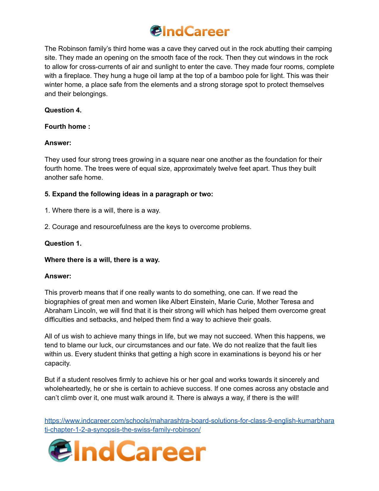 Maharashtra Board Solutions for Class 9- English Kumarbharati: Chapter 1.2- A Synopsis – The Swiss Family Robinson - Page 12