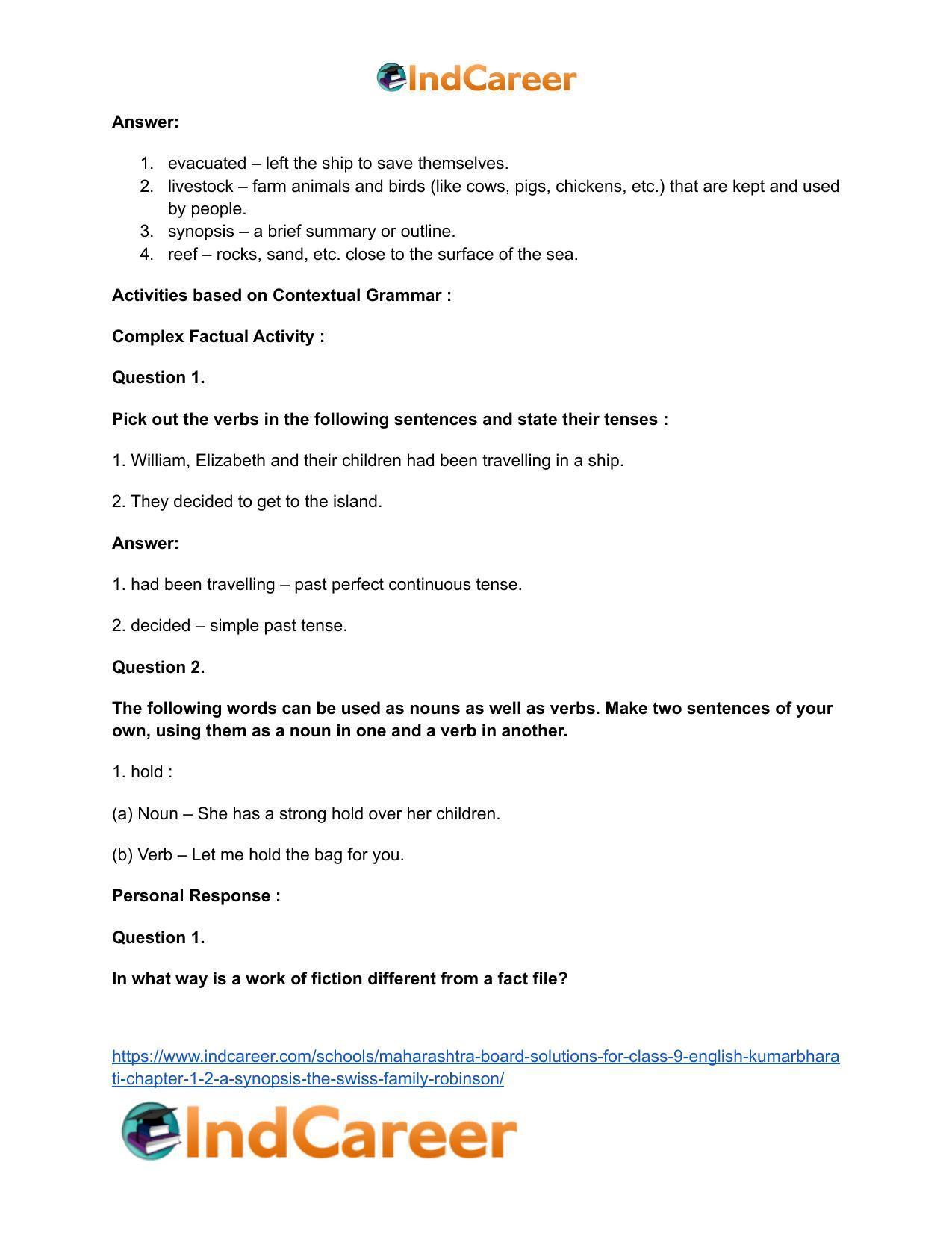 Maharashtra Board Solutions for Class 9- English Kumarbharati: Chapter 1.2- A Synopsis – The Swiss Family Robinson - Page 16