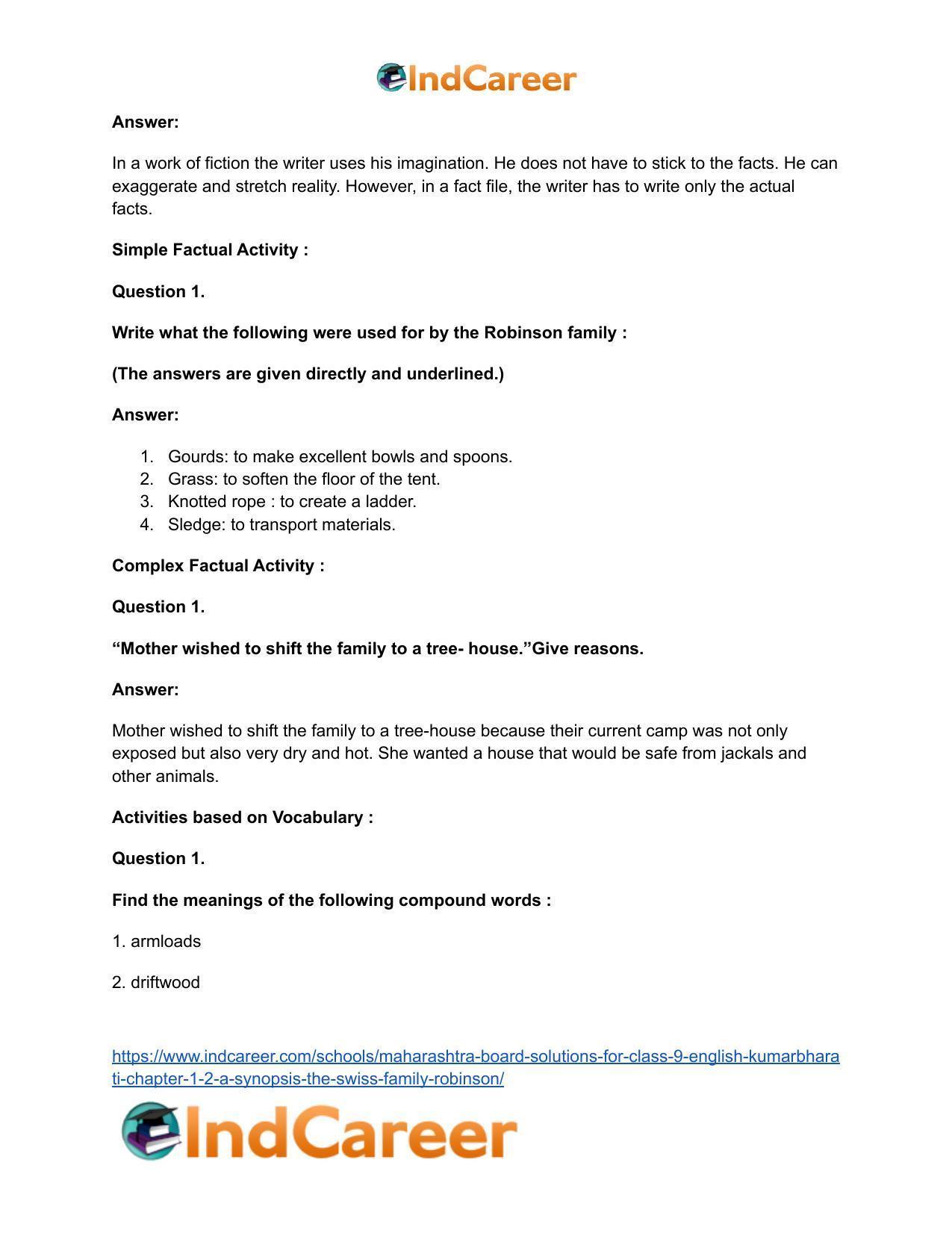 Maharashtra Board Solutions for Class 9- English Kumarbharati: Chapter 1.2- A Synopsis – The Swiss Family Robinson - Page 17