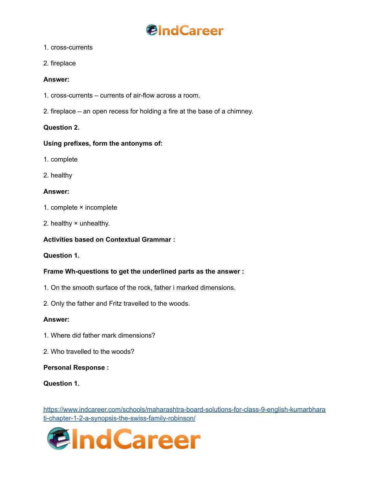 Maharashtra Board Solutions for Class 9- English Kumarbharati: Chapter 1.2- A Synopsis – The Swiss Family Robinson - Page 20