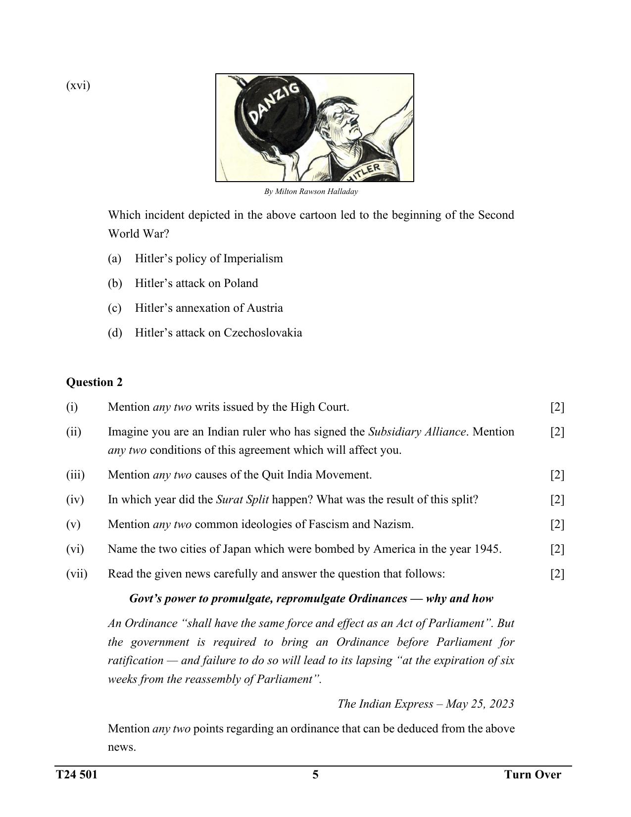 ICSE Class 10 History & Civics (H.C.G. Paper - 1) 2024 Question Paper - Page 5