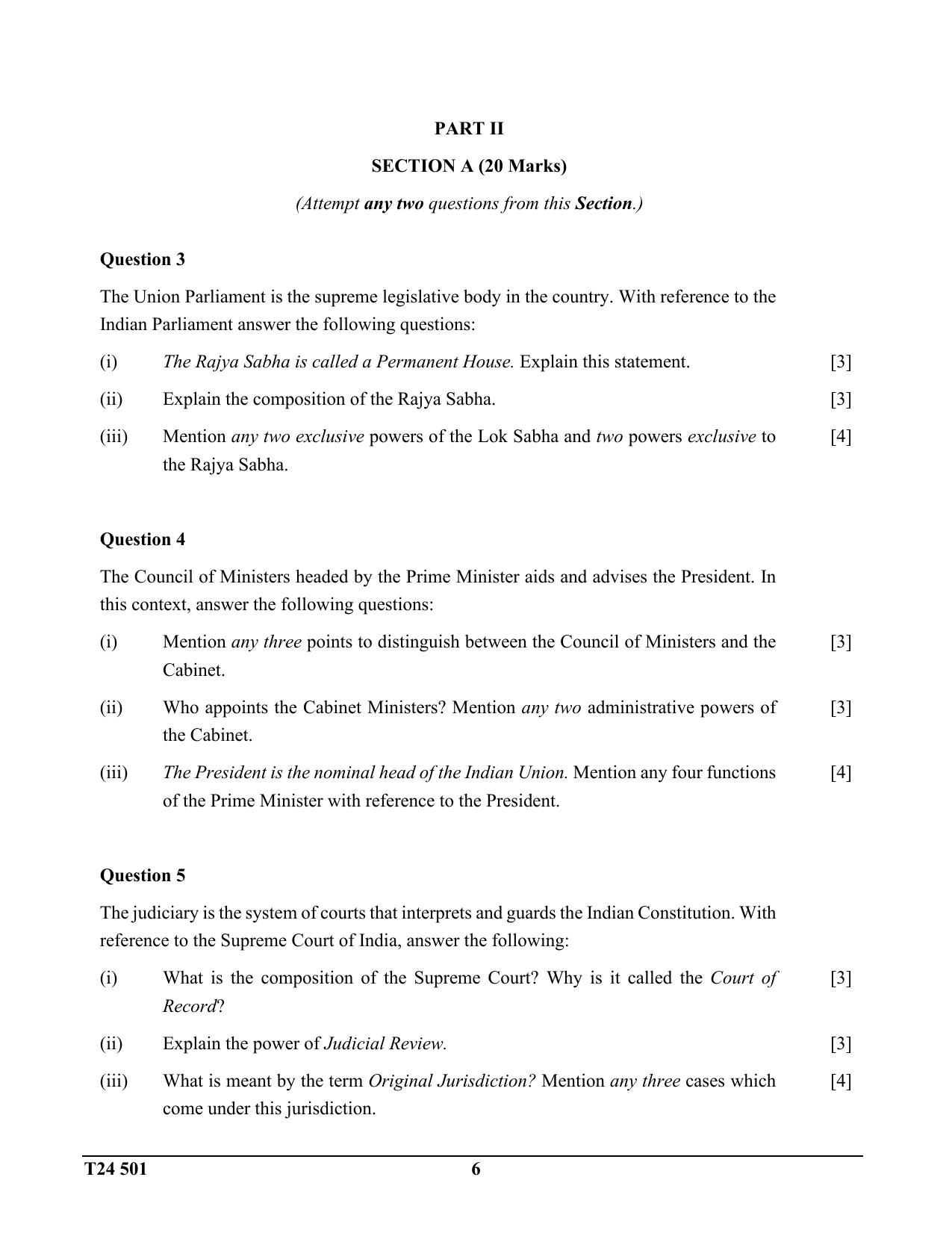 ICSE Class 10 History & Civics (H.C.G. Paper - 1) 2024 Question Paper - Page 6