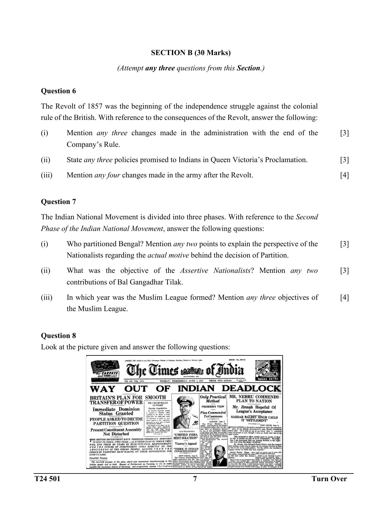 ICSE Class 10 History & Civics (H.C.G. Paper - 1) 2024 Question Paper - Page 7
