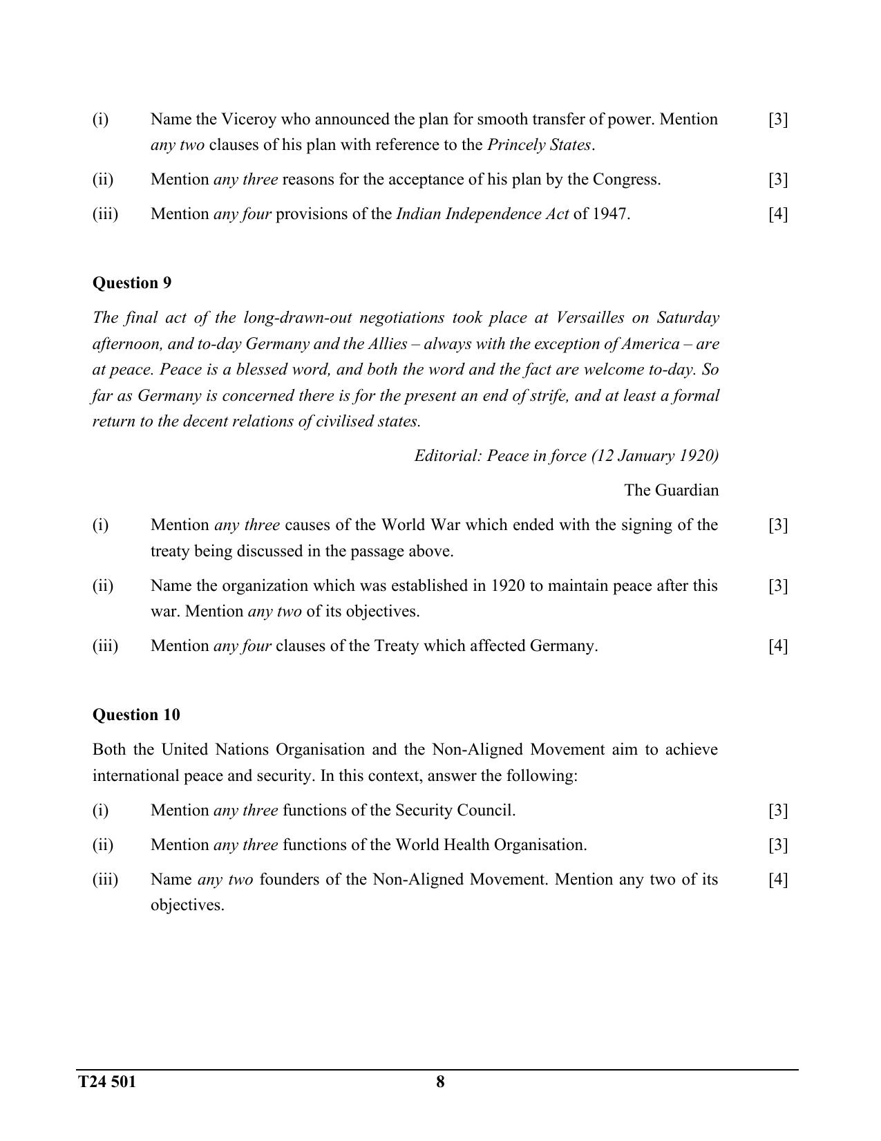 ICSE Class 10 History & Civics (H.C.G. Paper - 1) 2024 Question Paper - Page 8