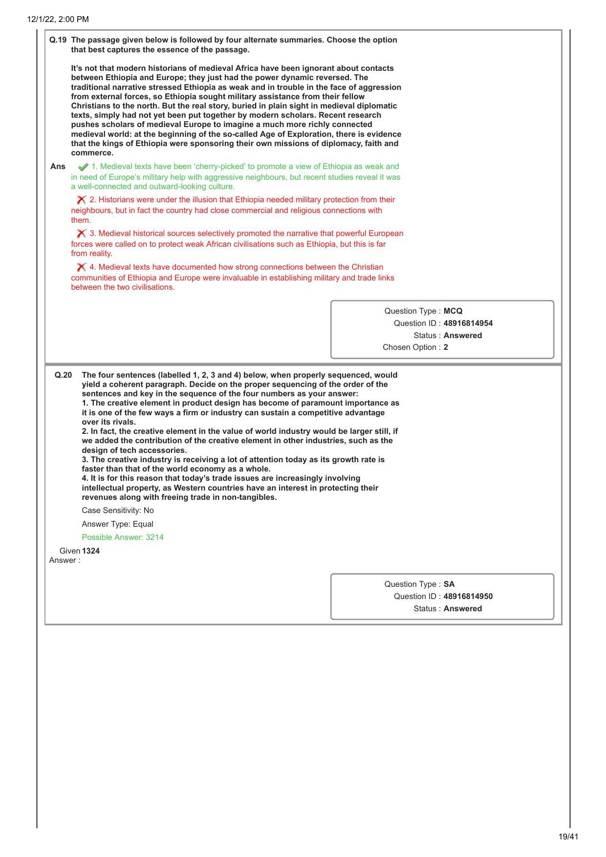 CAT 2022 CAT Slot 1 Question Paper - Page 19