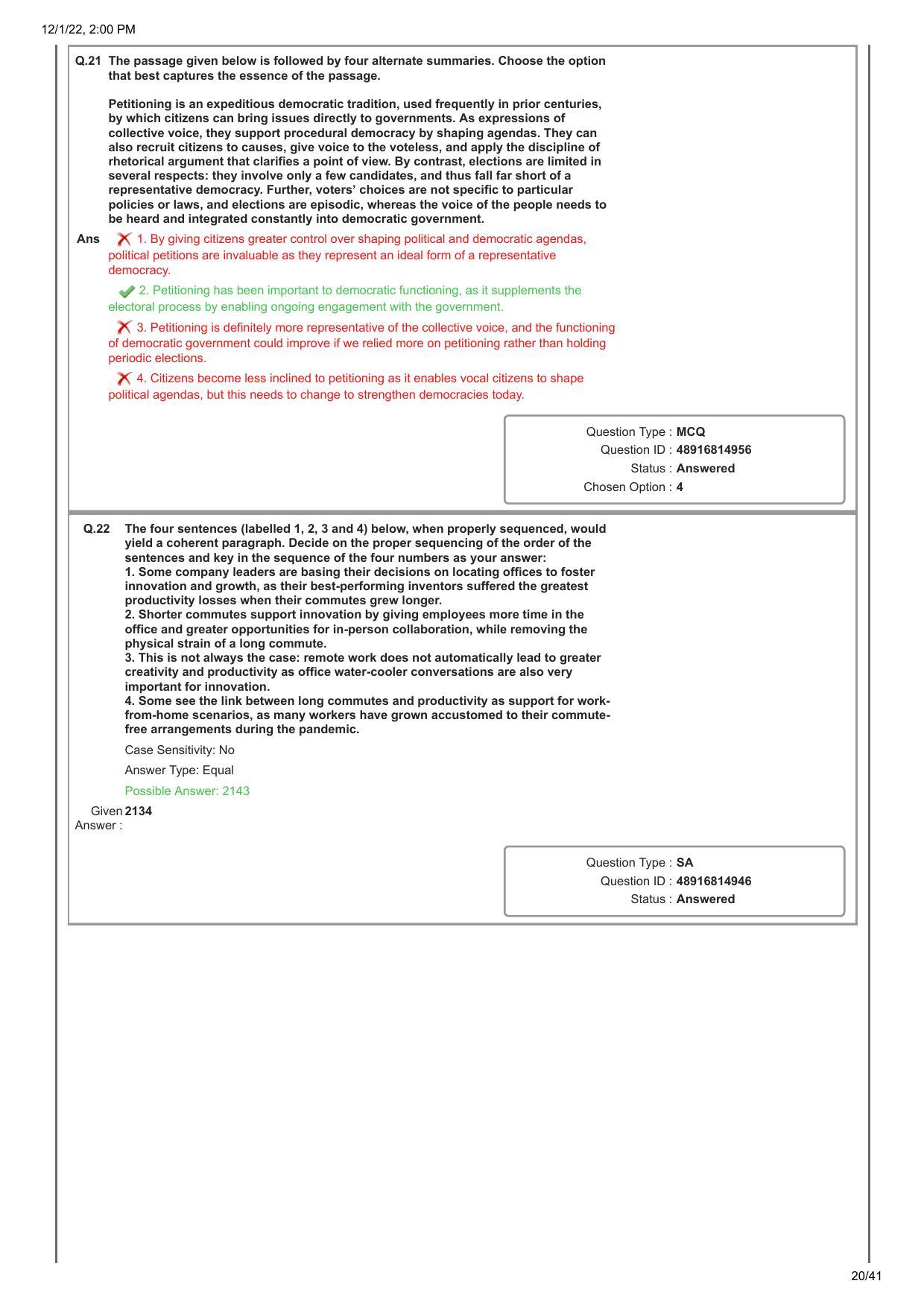 CAT 2022 CAT Slot 1 Question Paper - Page 20