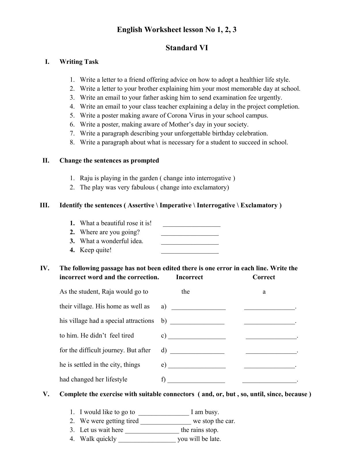 CBSE Worksheets for Class 6 English Assignment 14 - Page 1