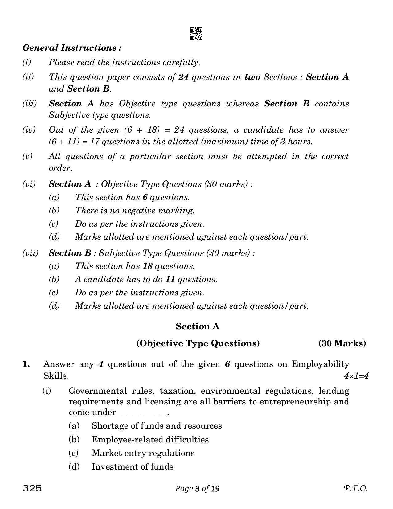 CBSE Class 12 Retail (Compartment) 2023 Question Paper - Page 3