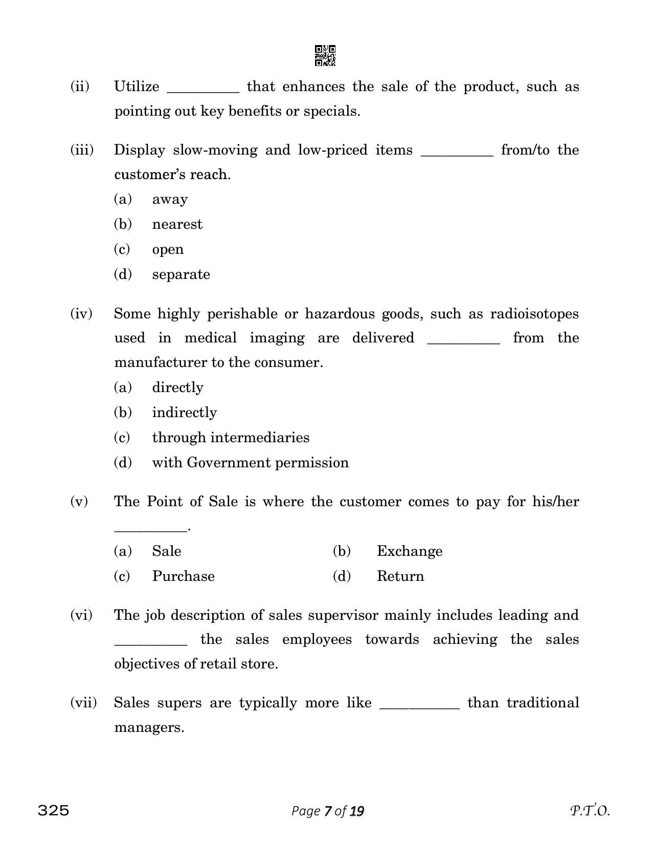 CBSE Class 12 Retail (Compartment) 2023 Question Paper - Page 7
