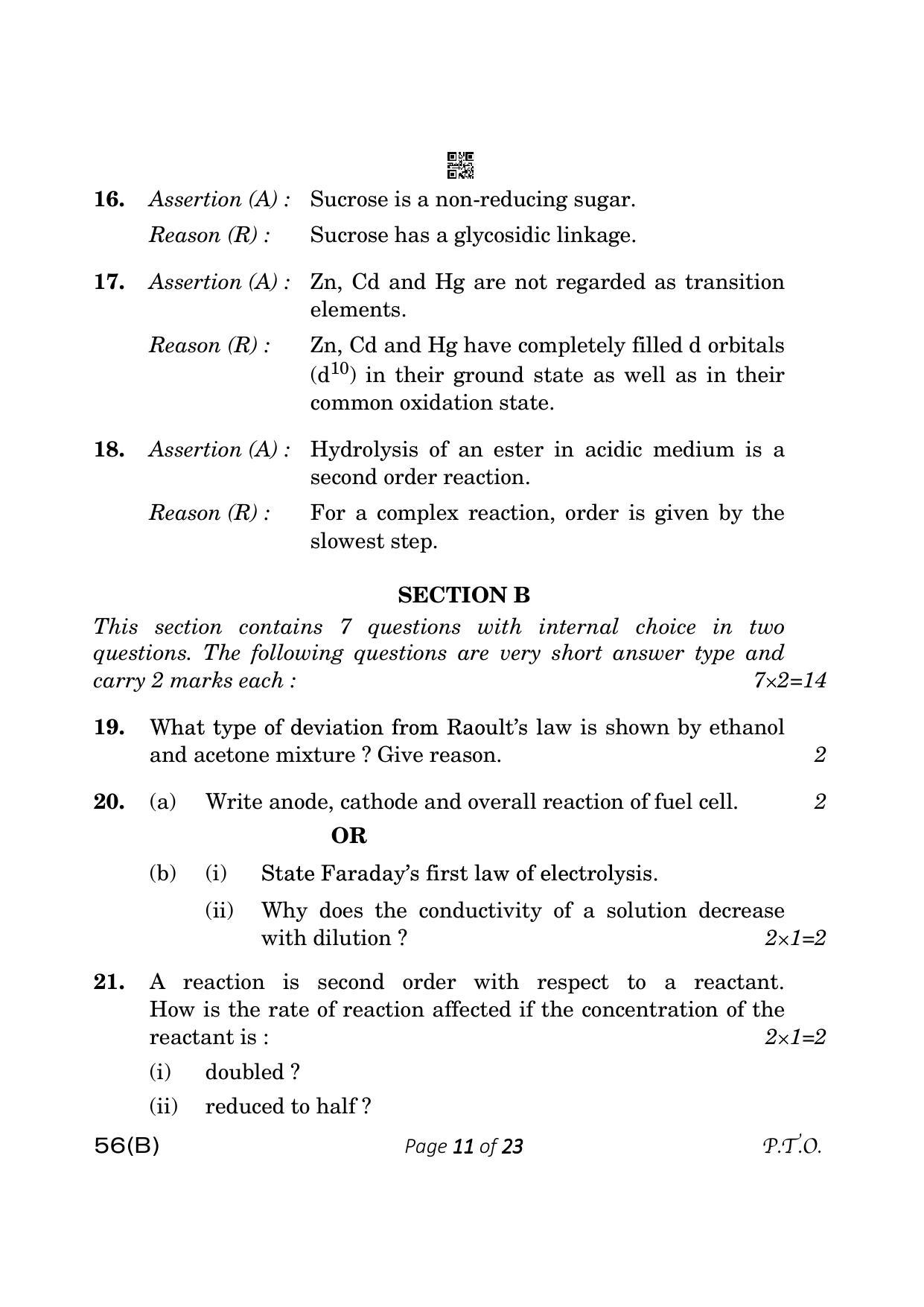 CBSE Class 12 56-B Chemistry 2023 (Compartment) Question Paper - Page 11