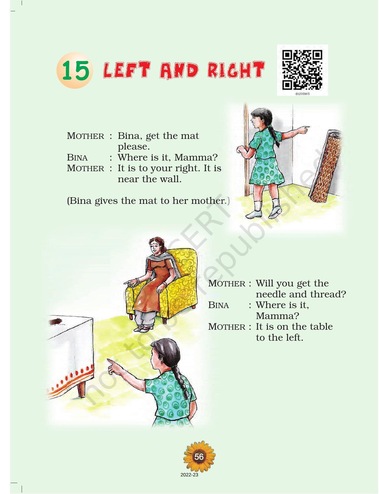 NCERT Book for Class 1 English (Raindrop):Unit 15-Left And Right - Page 1