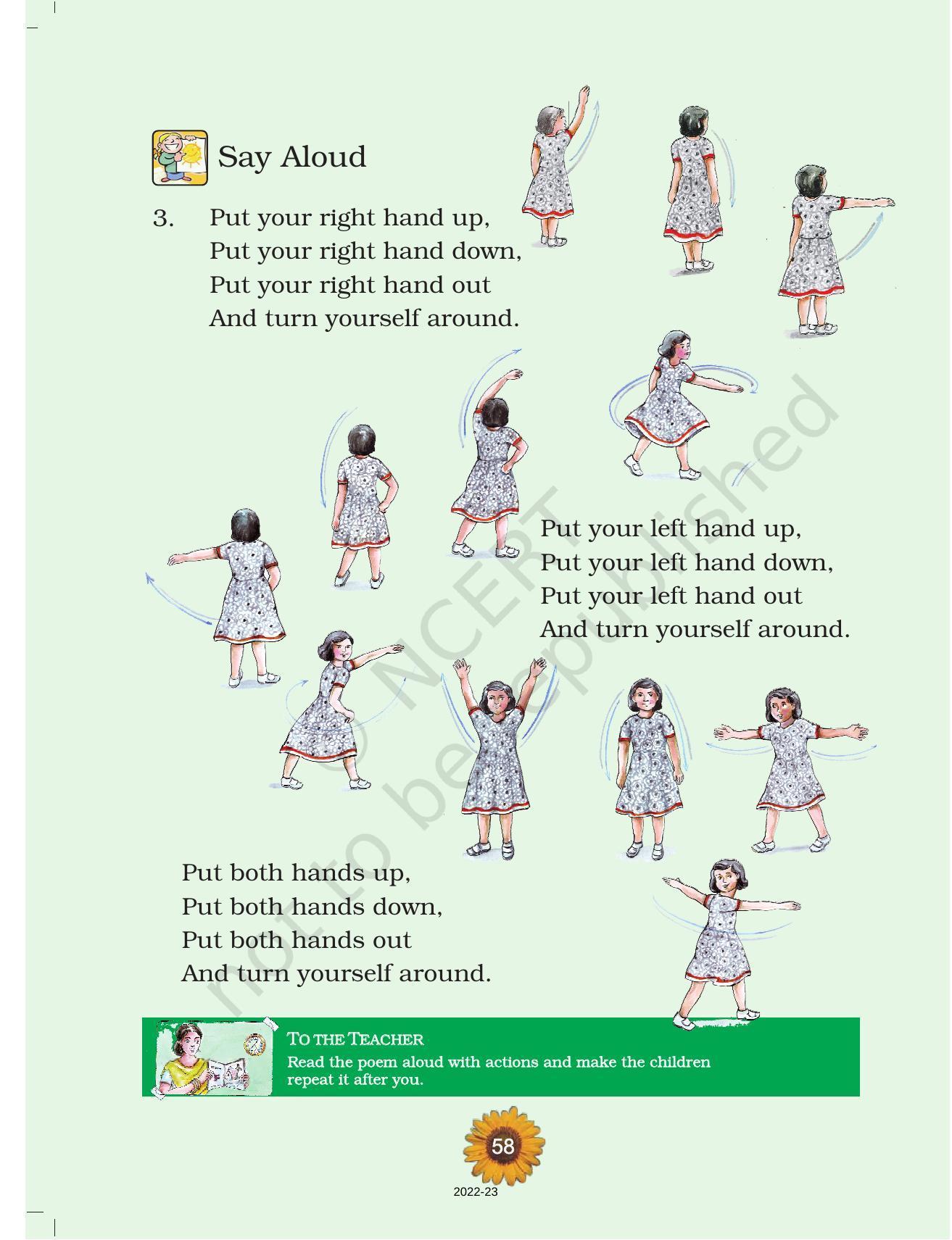 NCERT Book for Class 1 English (Raindrop):Unit 15-Left And Right - Page 3