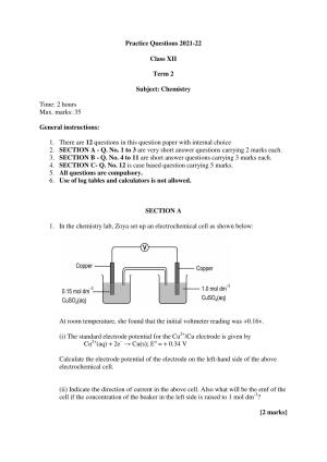 CBSE Class 12 Chemistry Term 2 Practice Questions 2021-22
