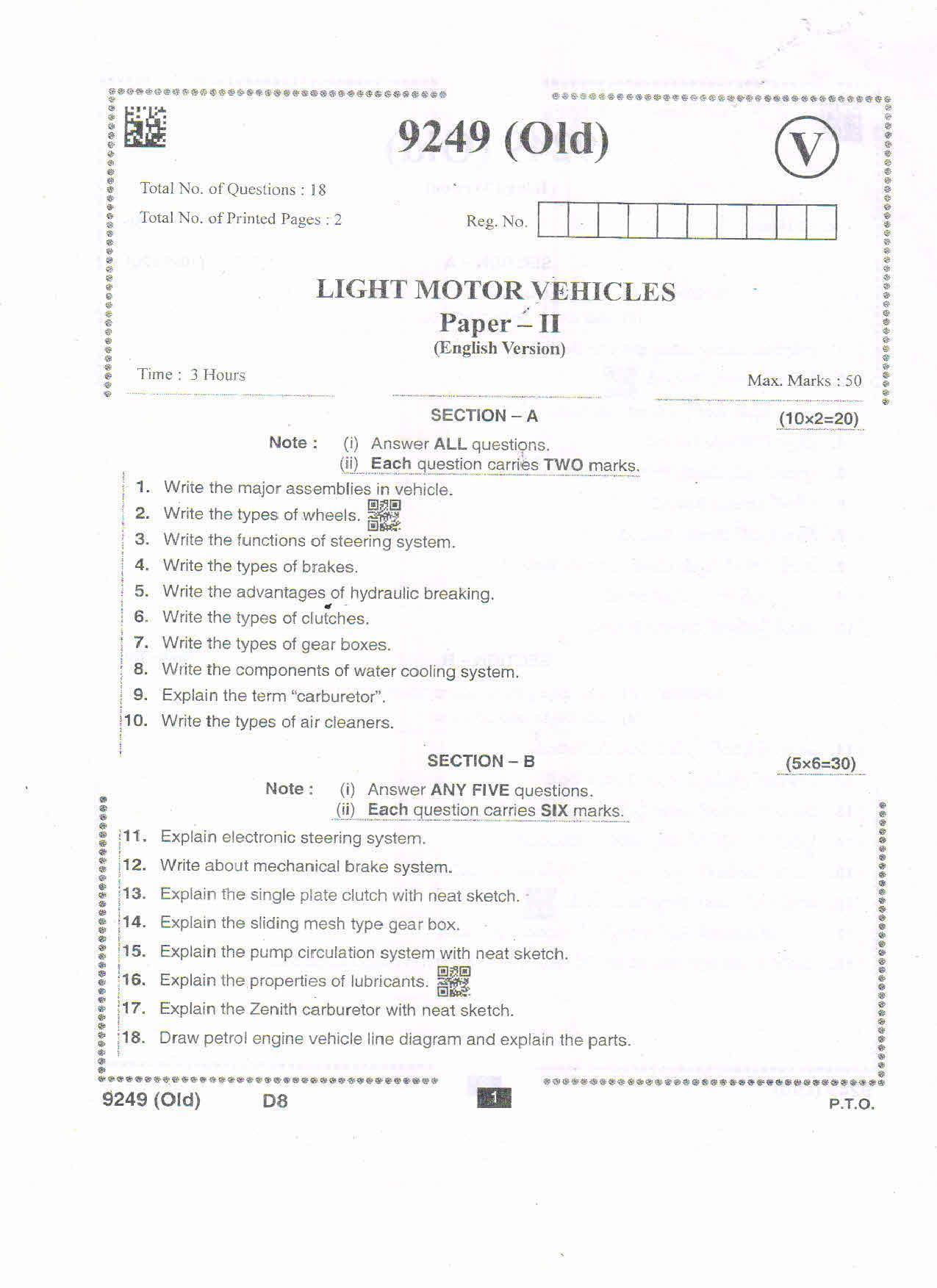 AP Intermediate 2nd Year Vocational Question Paper September-2021- Light_Motor_Vechicles-II - Page 1