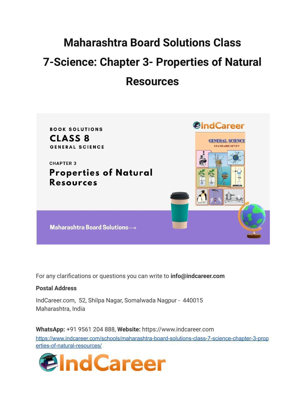 Maharashtra Board Solutions Class 7-Science: Chapter 3- Properties of Natural Resources - Page 1