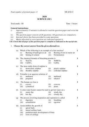 Nagaland Board Class 10 SCIENCE (OC) 2020 Question Paper