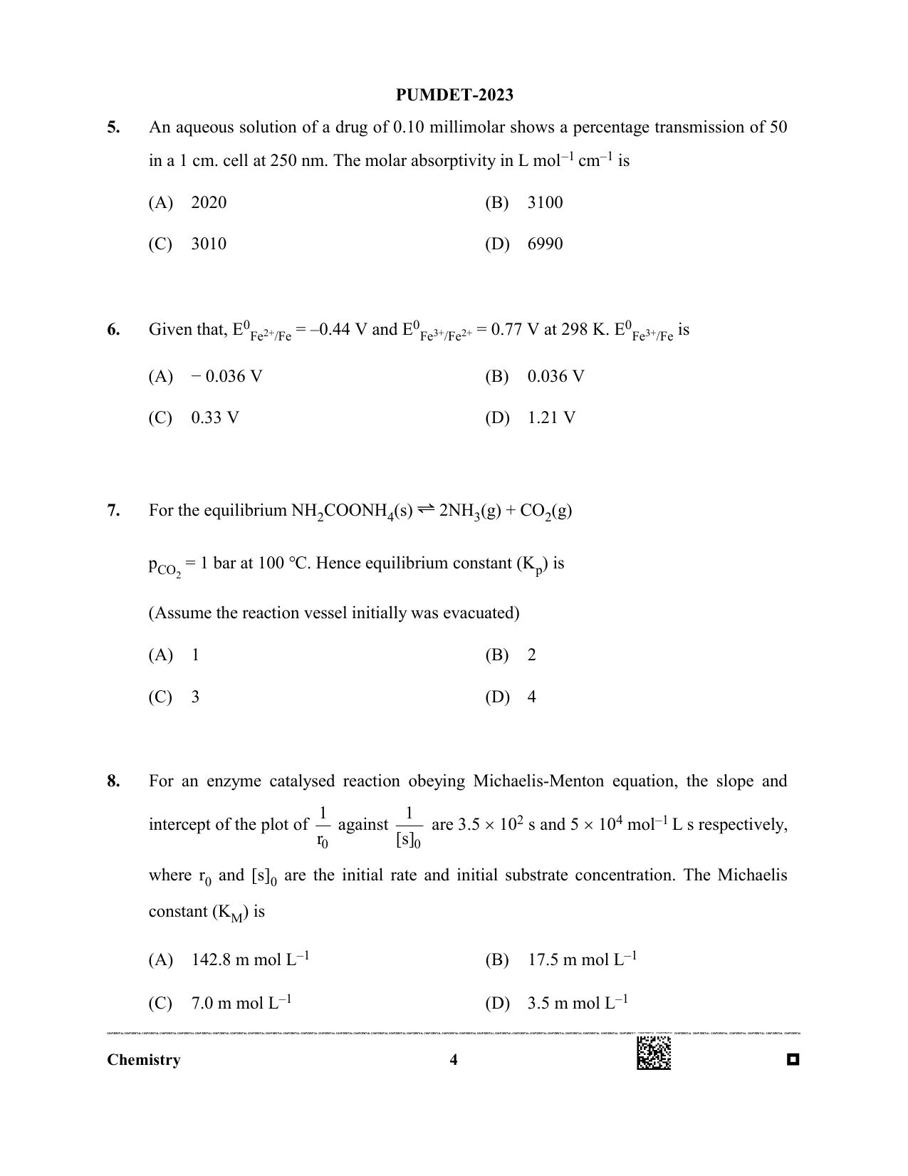 PUBDET 2023 Chemistry Question Paper - Page 4