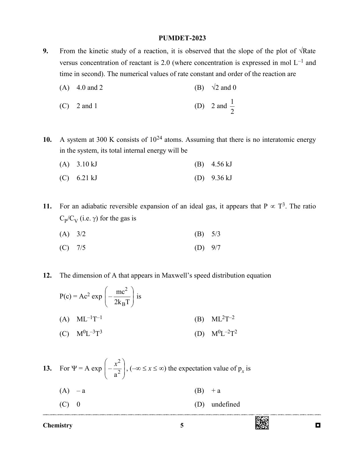 PUBDET 2023 Chemistry Question Paper - Page 5