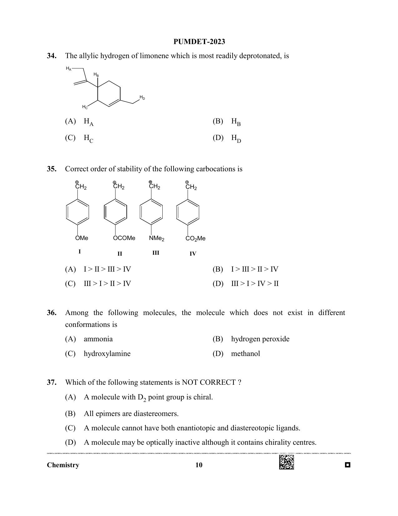 PUBDET 2023 Chemistry Question Paper - Page 10