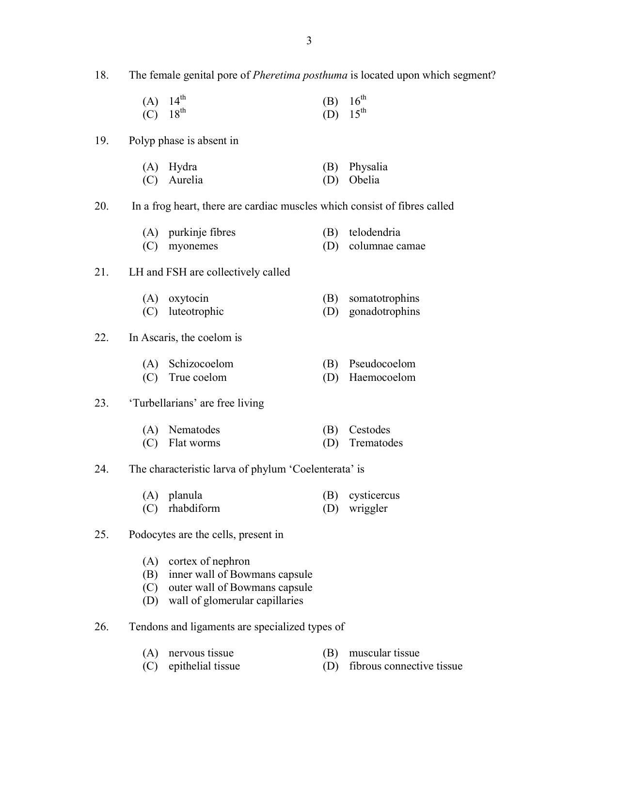 CUSAT CAT 2017 Biotechnology Question Paper - Page 3