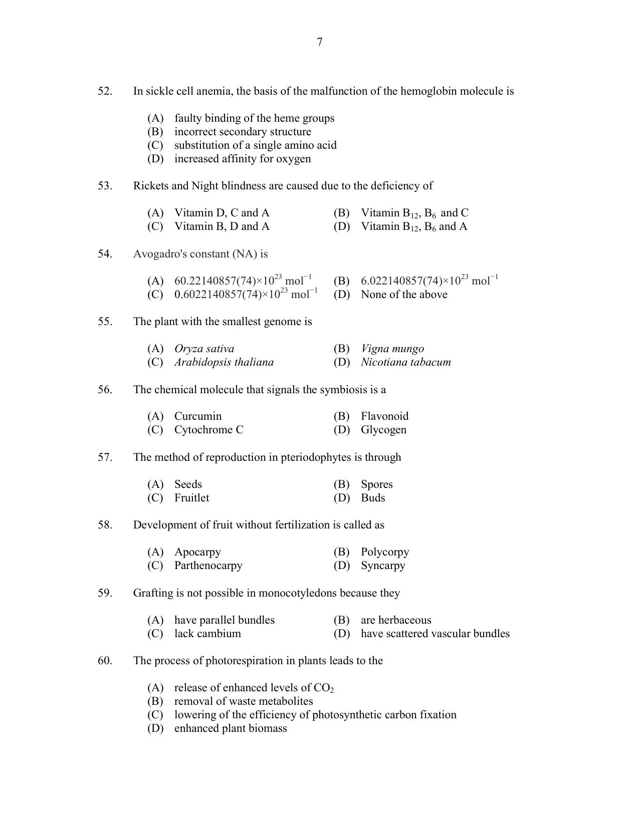 CUSAT CAT 2017 Biotechnology Question Paper - Page 7
