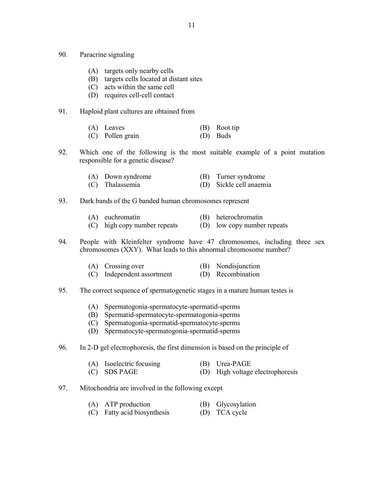 CUSAT CAT 2017 Biotechnology Question Paper - Page 11