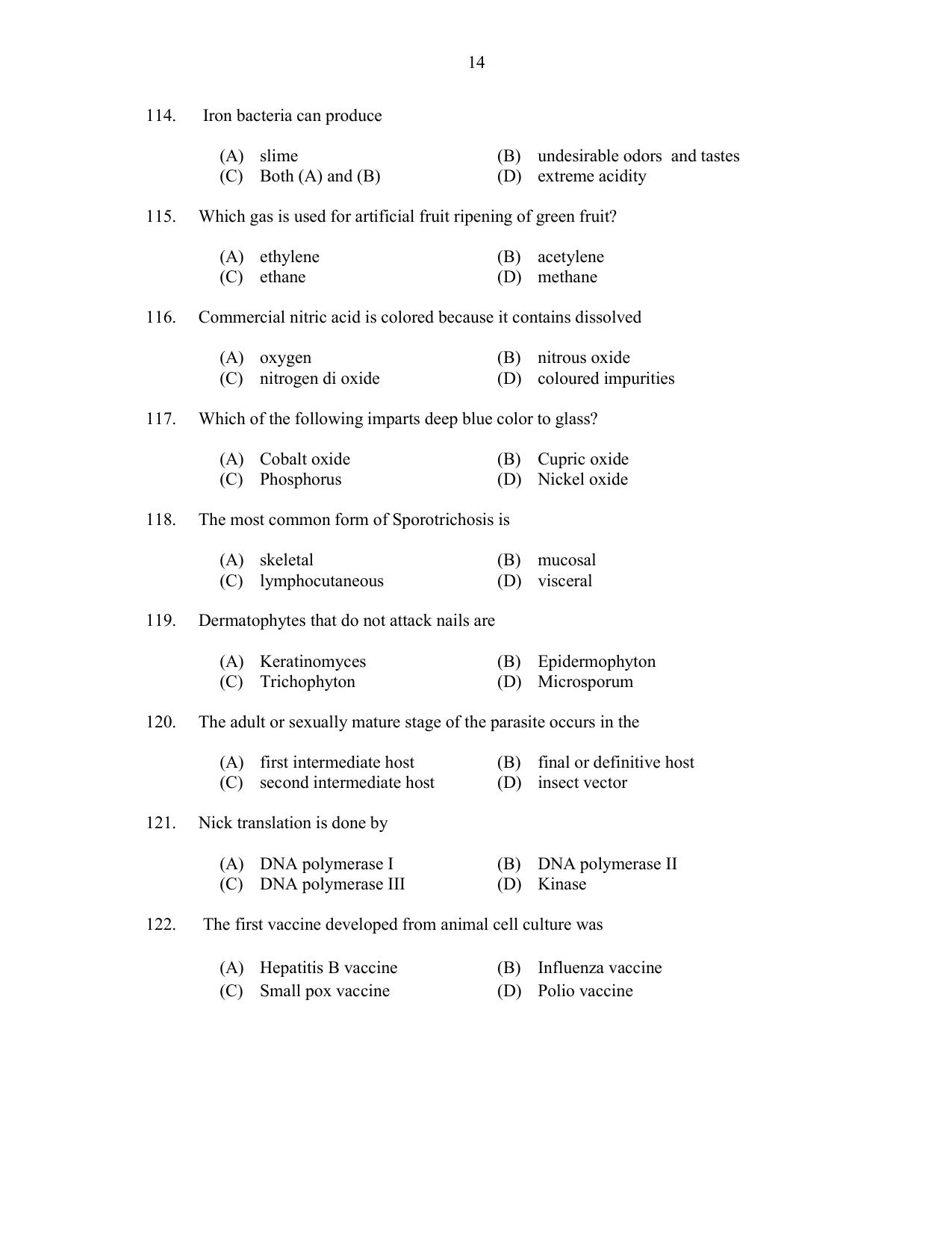 CUSAT CAT 2017 Biotechnology Question Paper - Page 14