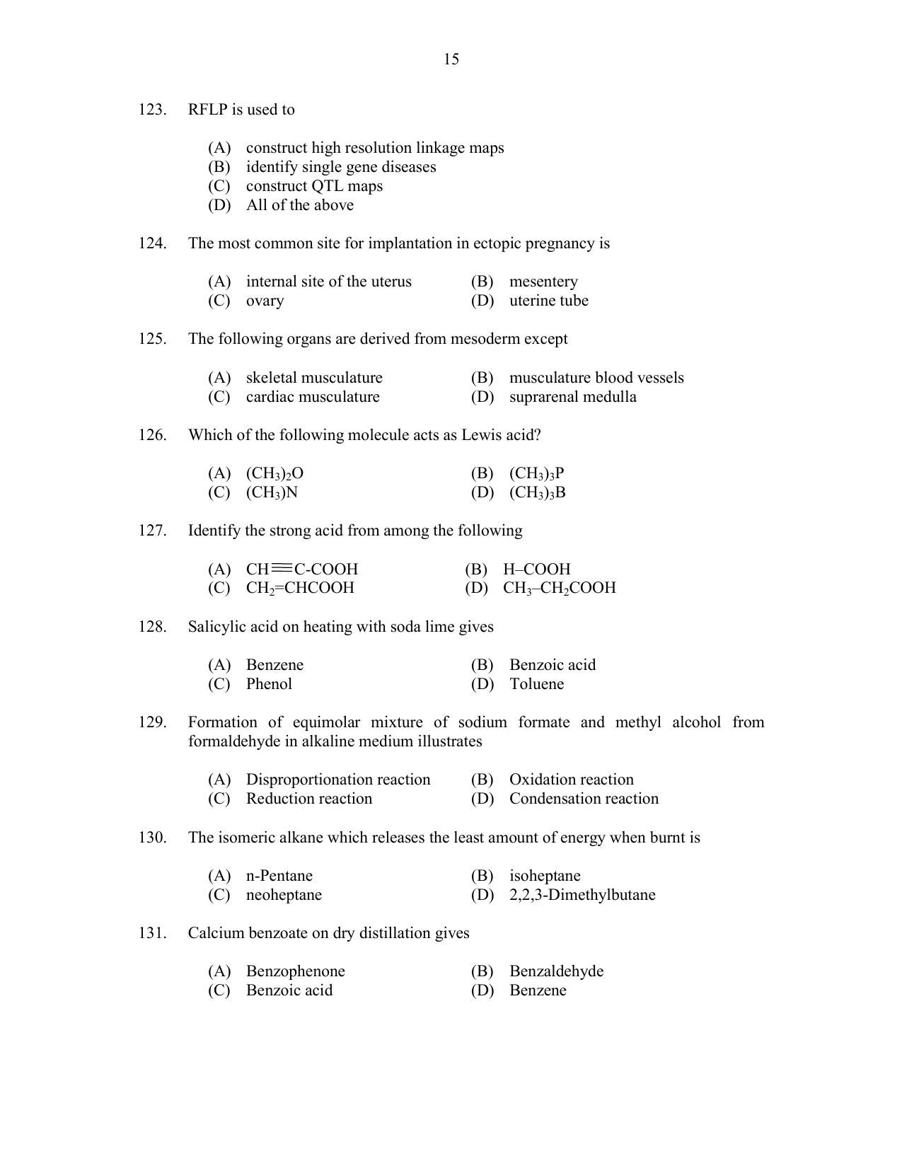 CUSAT CAT 2017 Biotechnology Question Paper - Page 15