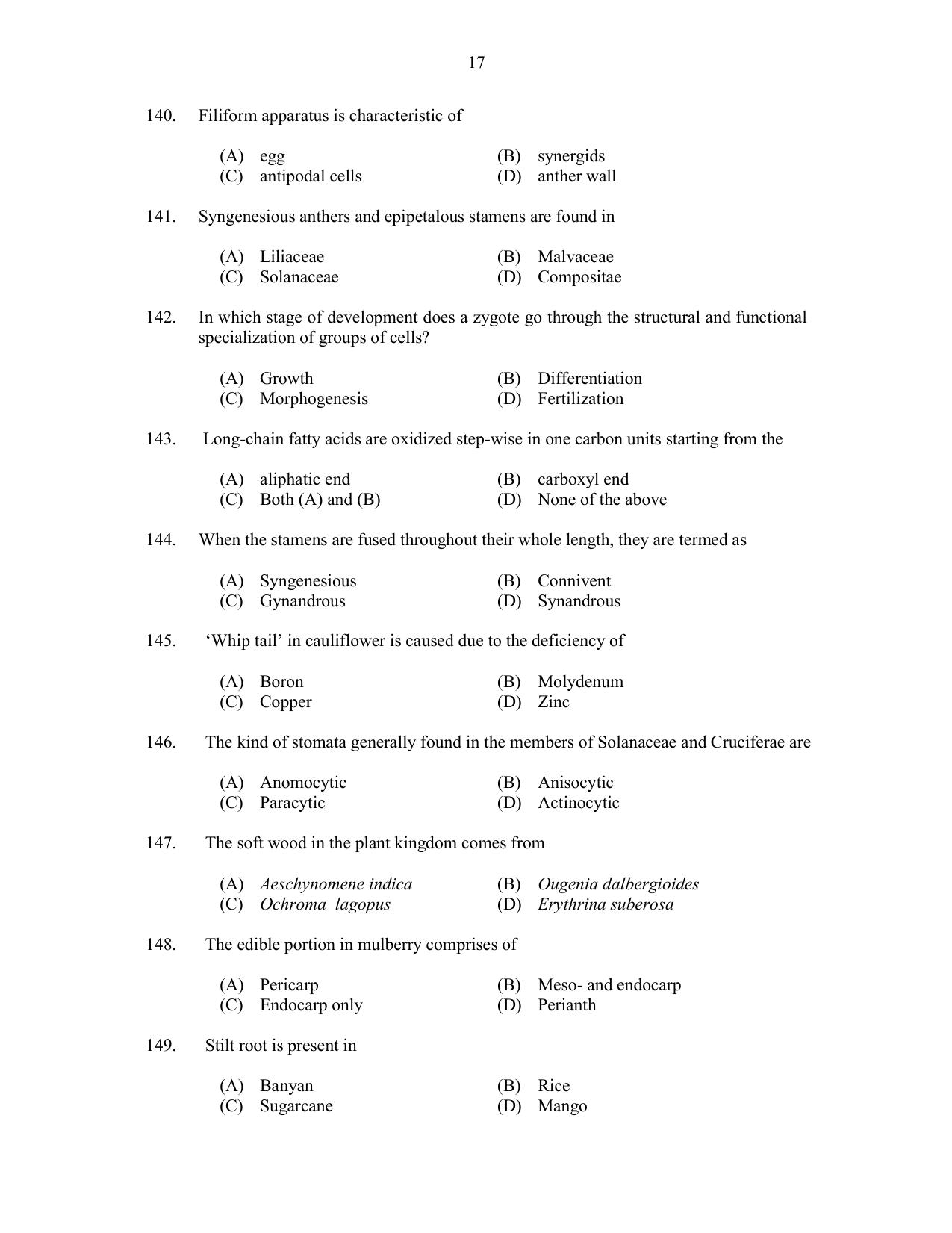 CUSAT CAT 2017 Biotechnology Question Paper - Page 17