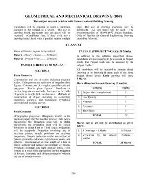 ISC Class XI & XII Geometrical & Mechanical Drawing Syllabus
