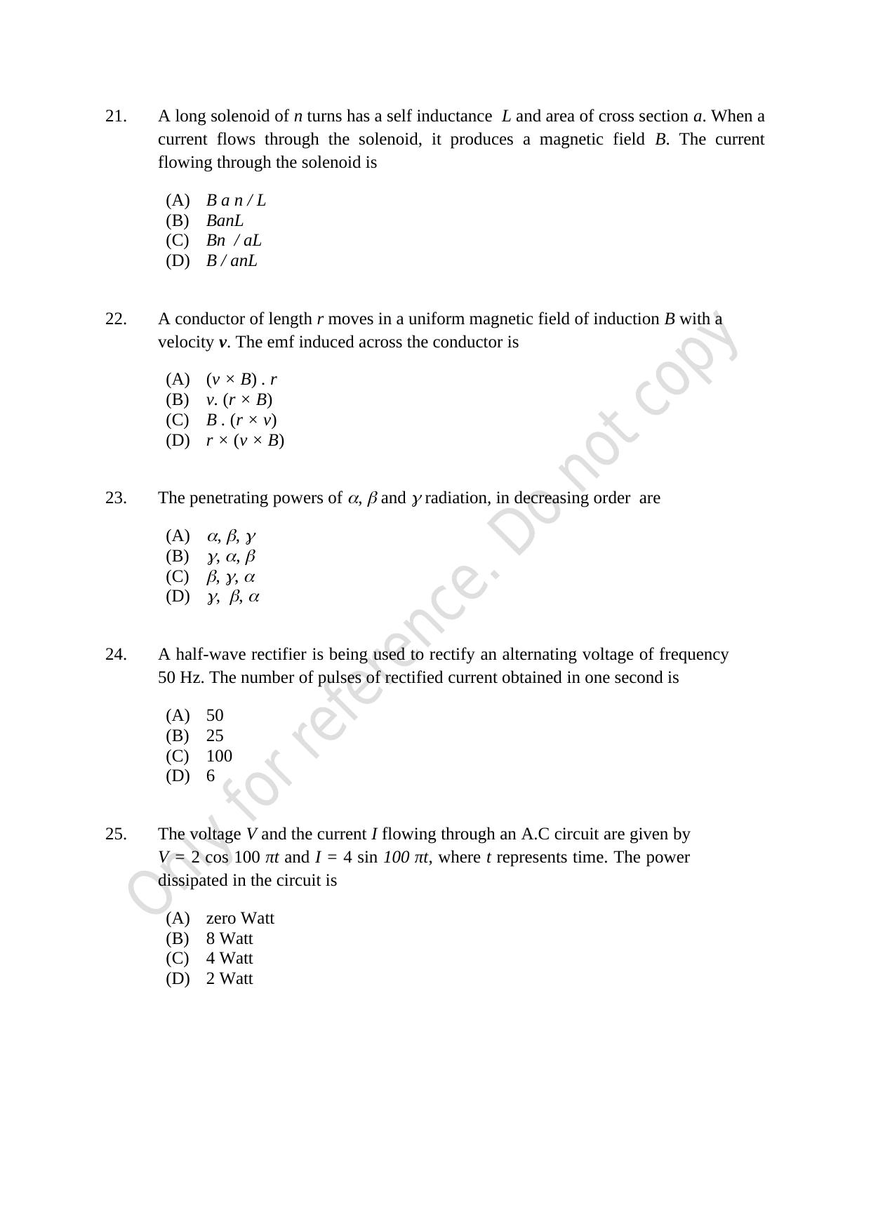 CUSAT CAT 2021 MSC Integrated Biology Shift III Question Paper - Page 5