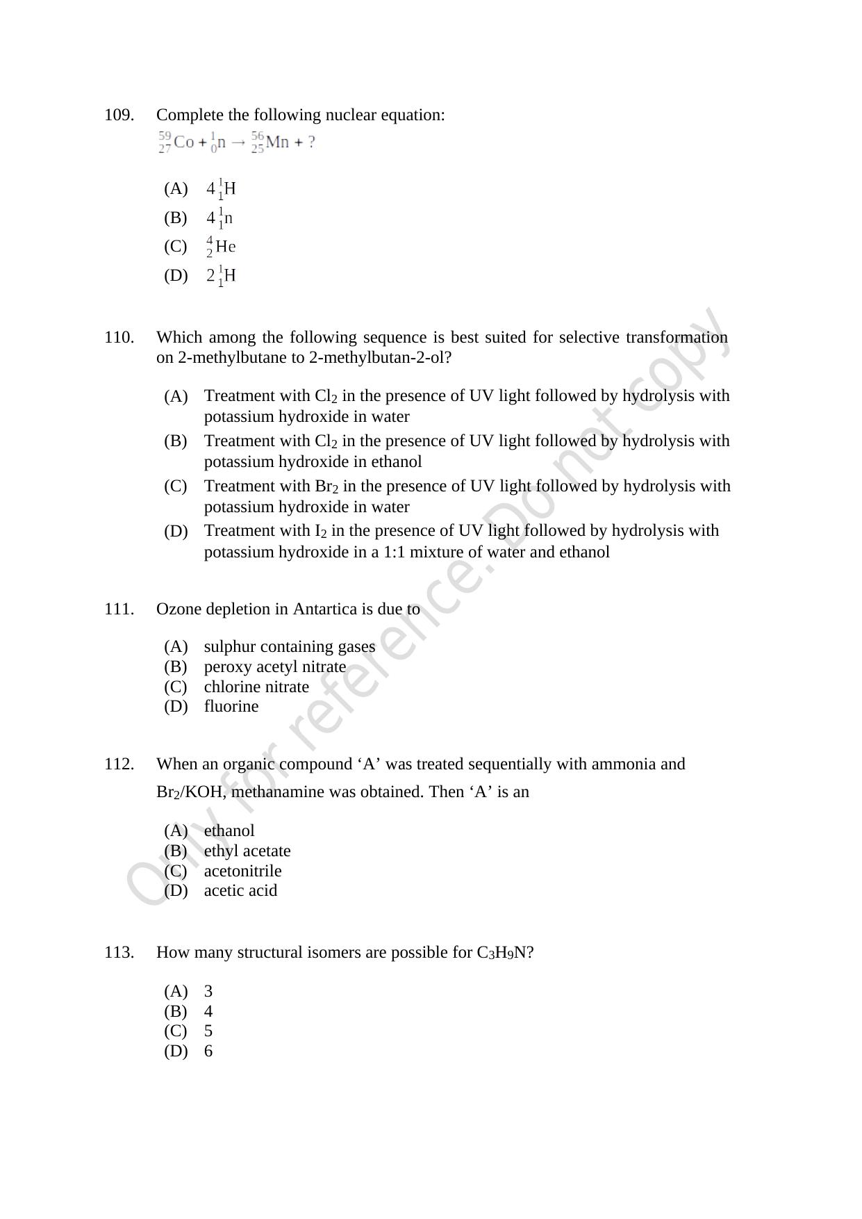CUSAT CAT 2021 MSC Integrated Biology Shift III Question Paper - Page 23