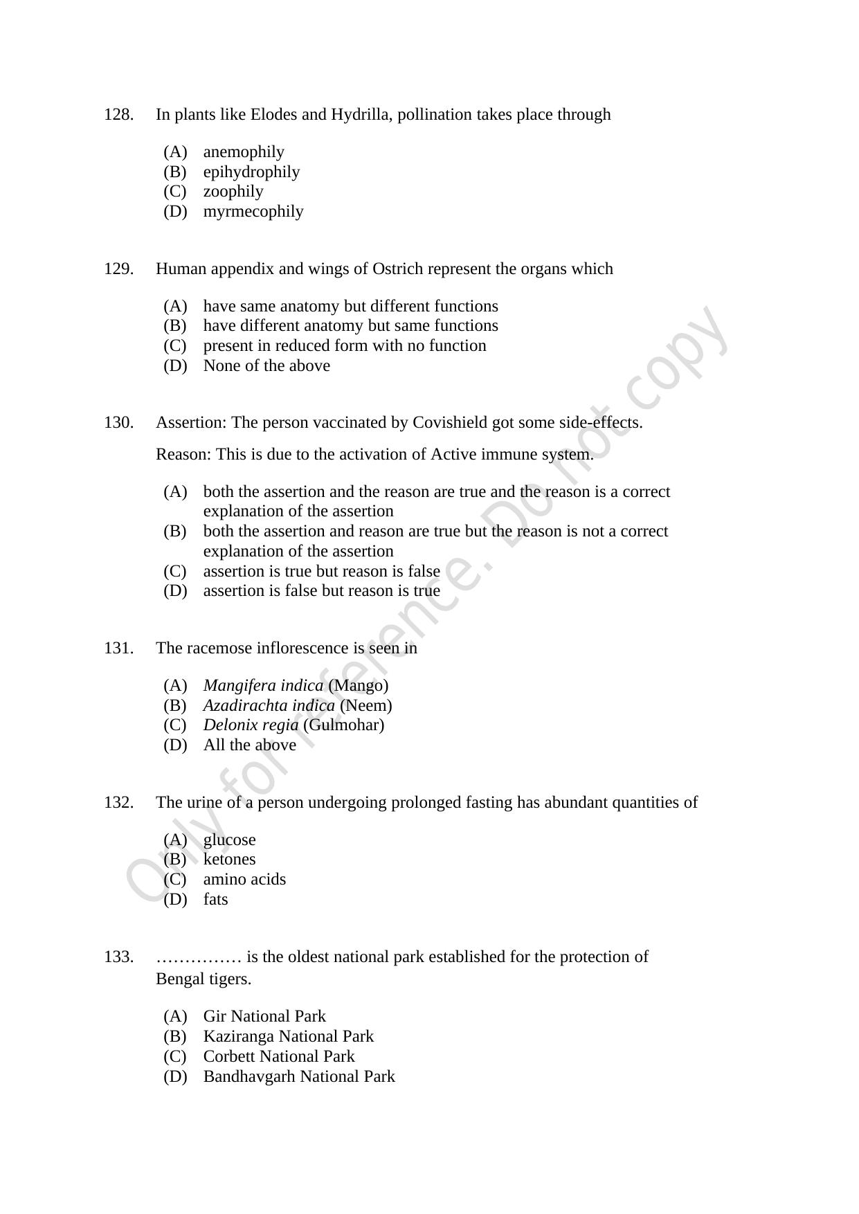 CUSAT CAT 2021 MSC Integrated Biology Shift III Question Paper - Page 27