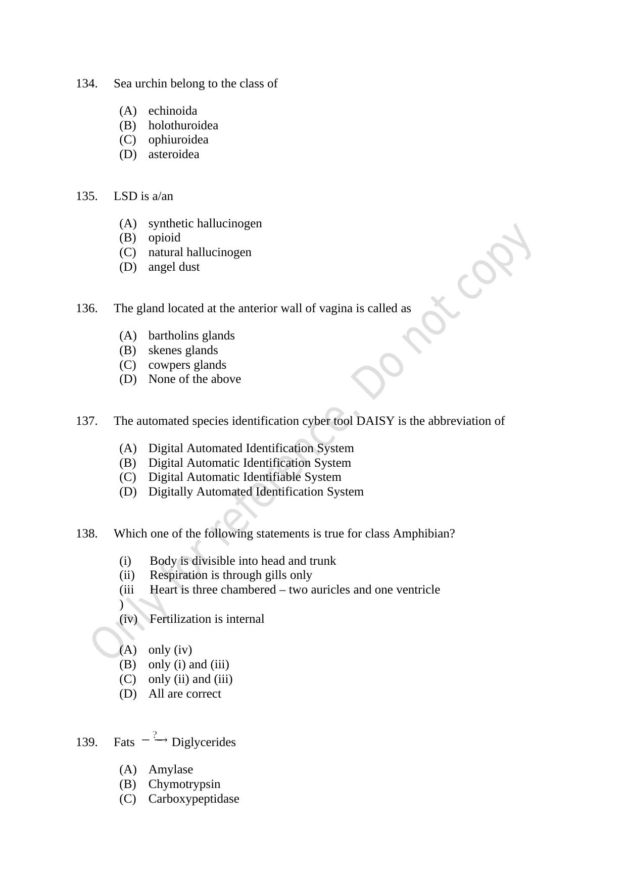 CUSAT CAT 2021 MSC Integrated Biology Shift III Question Paper - Page 28