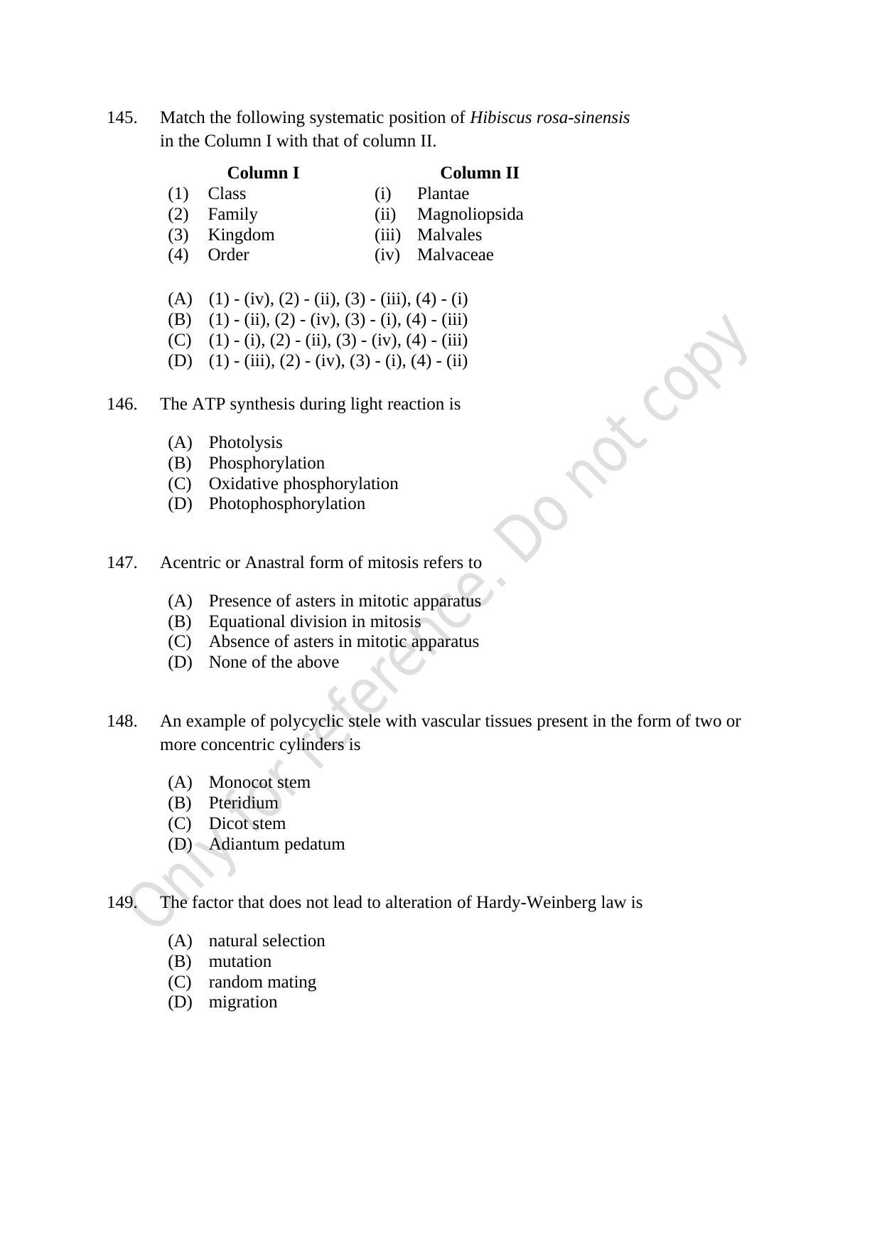 CUSAT CAT 2021 MSC Integrated Biology Shift III Question Paper - Page 30