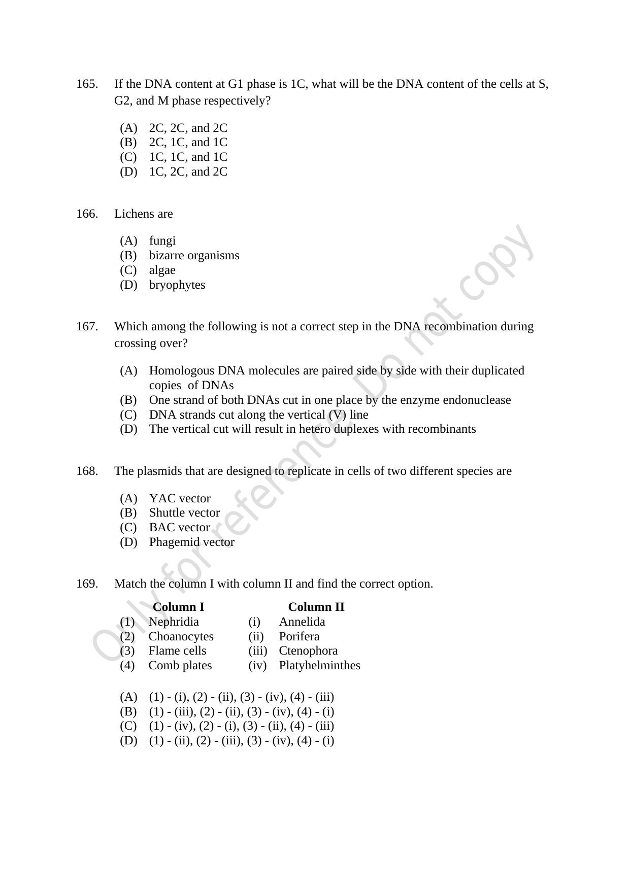 CUSAT CAT 2021 MSC Integrated Biology Shift III Question Paper - Page 34