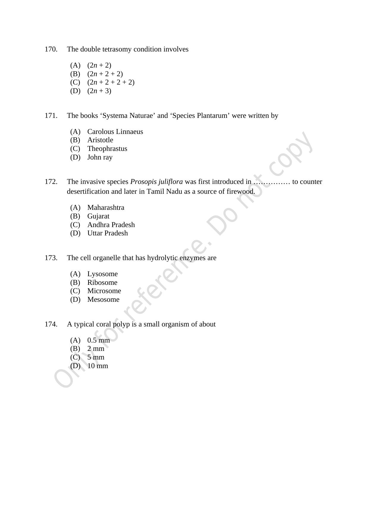 CUSAT CAT 2021 MSC Integrated Biology Shift III Question Paper - Page 35