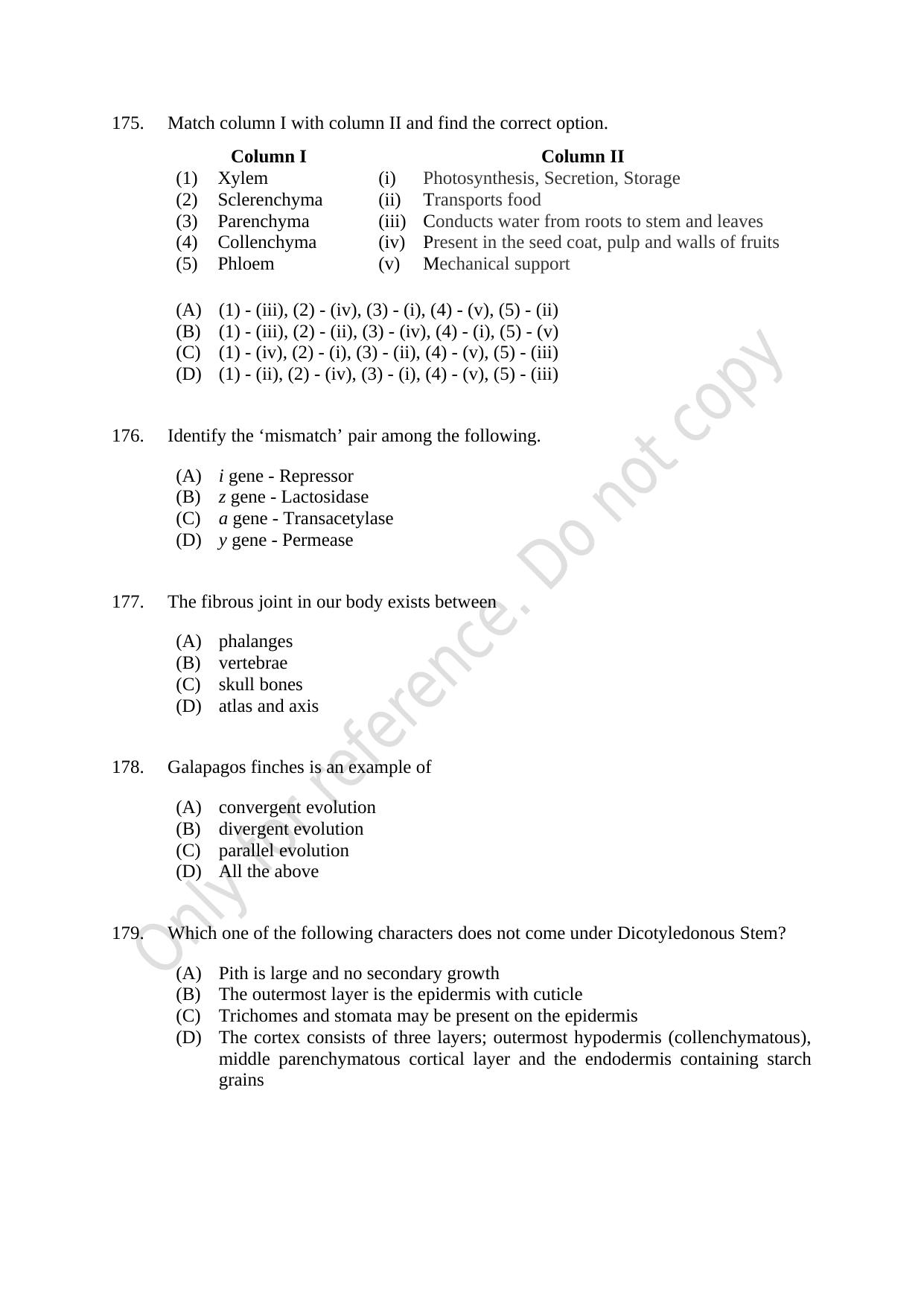 CUSAT CAT 2021 MSC Integrated Biology Shift III Question Paper - Page 36