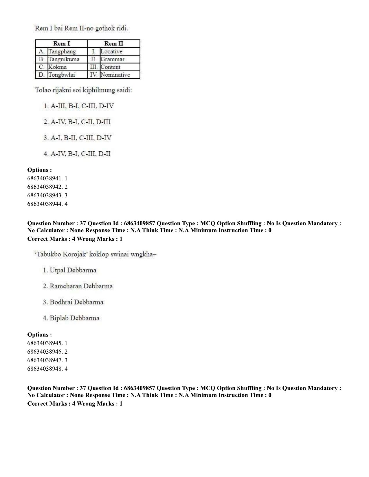 CUET PG 2023: LAQP19 – Kokborok (Hindi)-shift 2 (07-06-2023) Question Paper - Page 36
