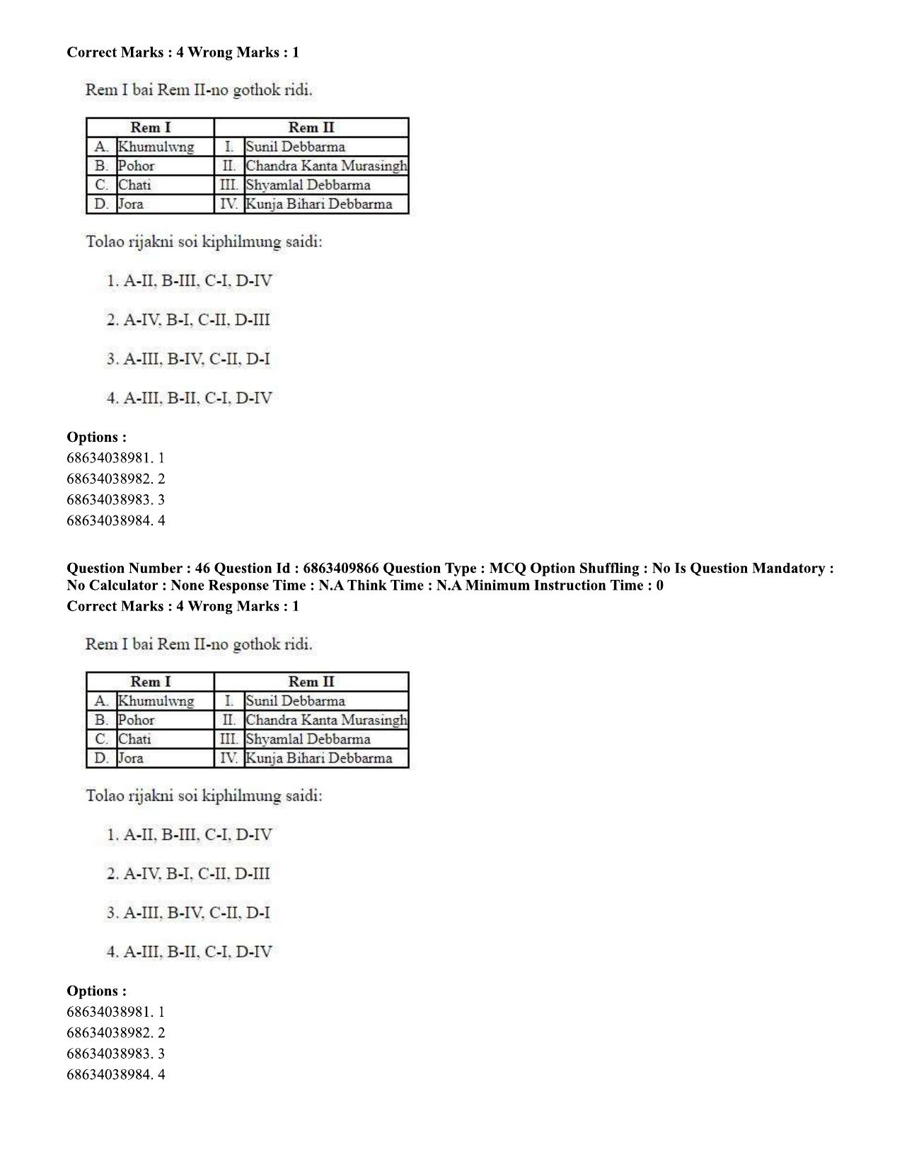 CUET PG 2023: LAQP19 – Kokborok (Hindi)-shift 2 (07-06-2023) Question Paper - Page 45