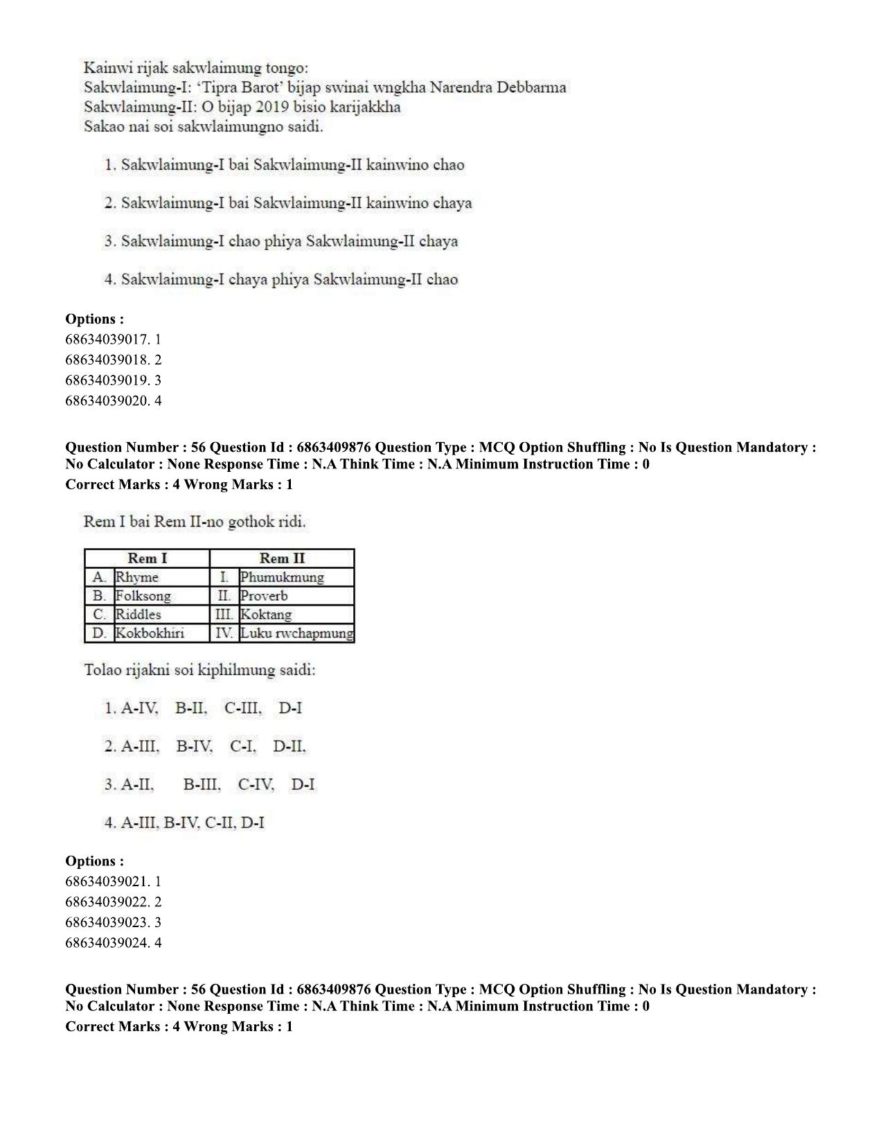 CUET PG 2023: LAQP19 – Kokborok (Hindi)-shift 2 (07-06-2023) Question Paper - Page 54