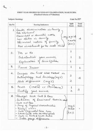 Kerala Plus One 2016 Sociology Answer Key