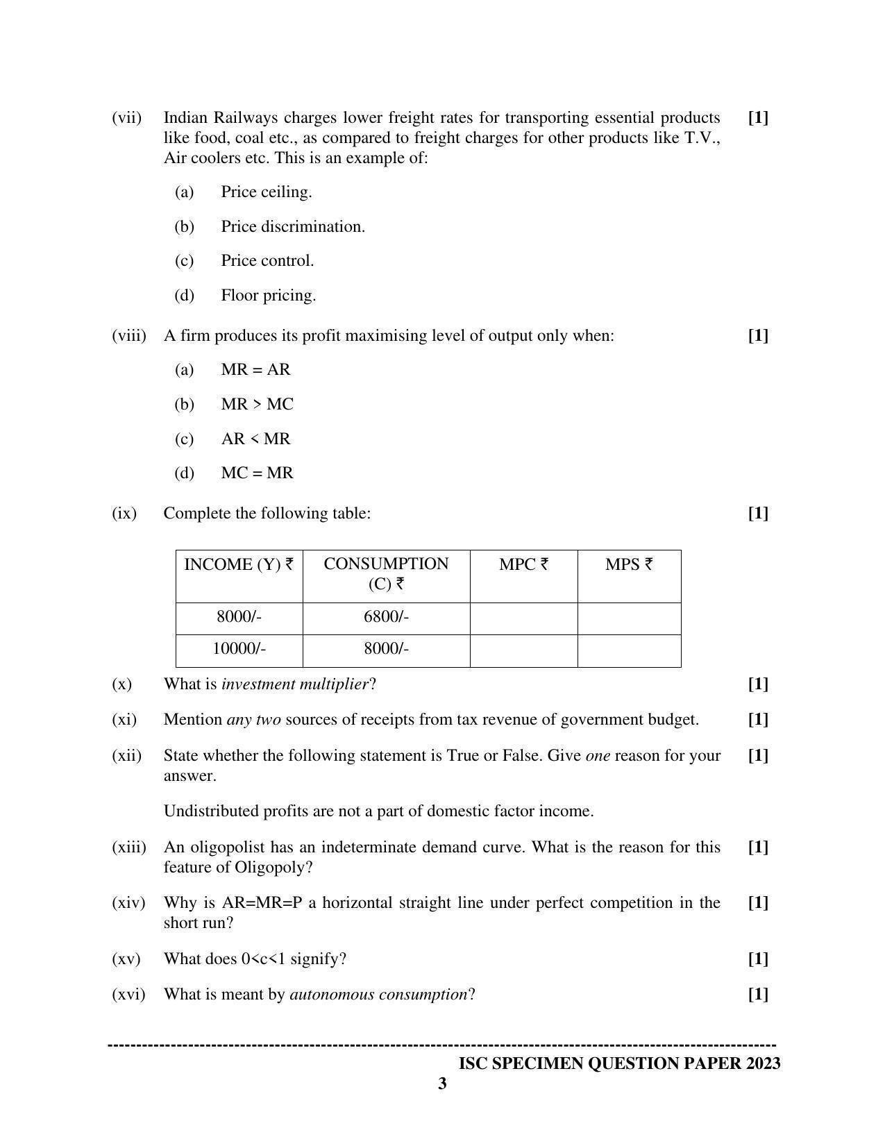 ISC Class 12 Economics Sample Paper 2023 - Page 3