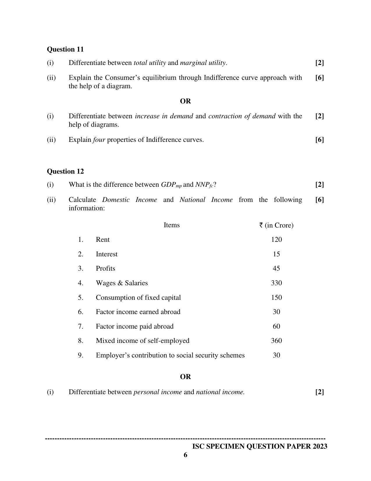 ISC Class 12 Economics Sample Paper 2023 - Page 6